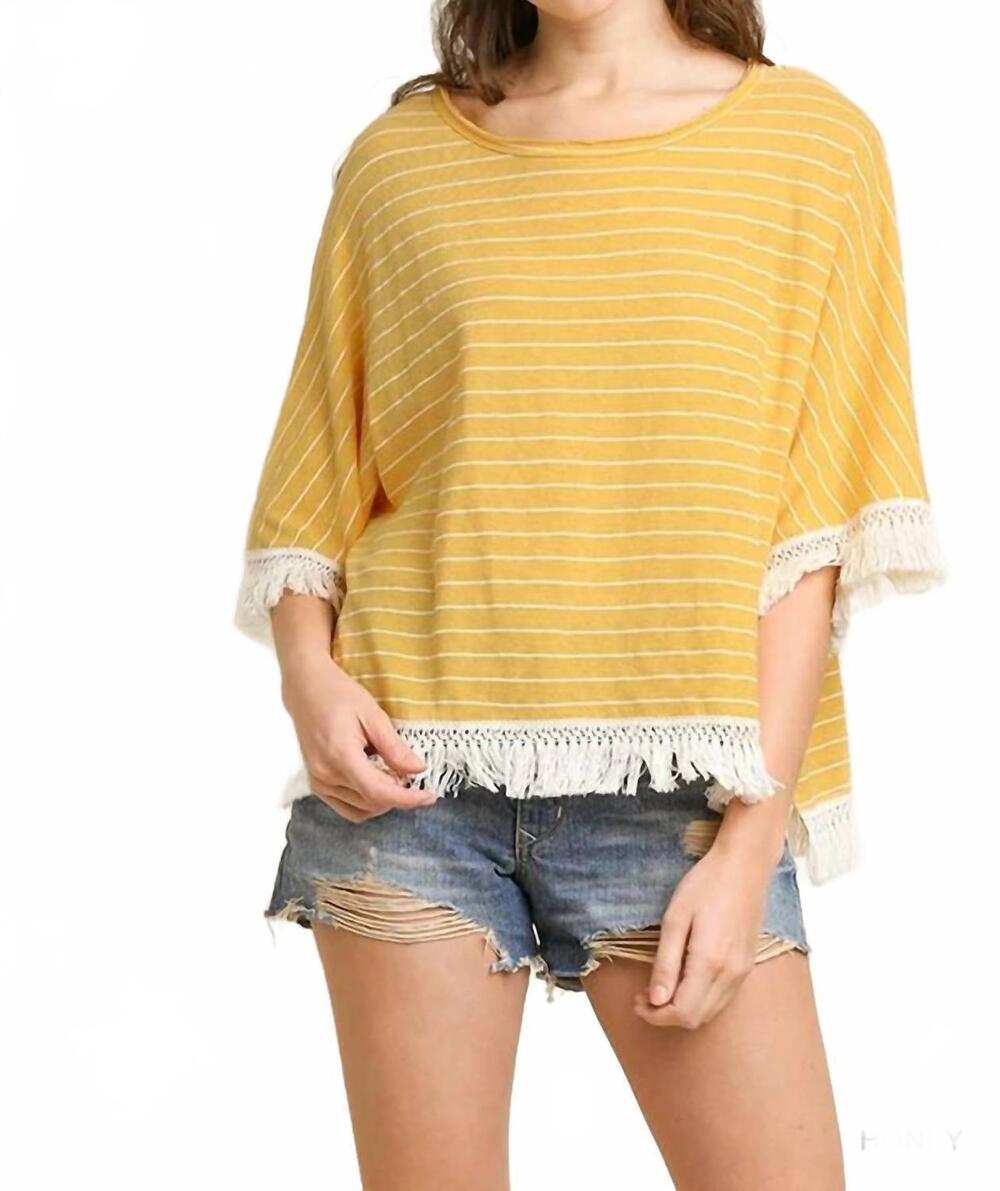 NEW UMGEE avery striped tassel trim top in honey